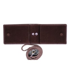 Id Card Holder Dua Sisi Double Flip Plus Tali Kulit Warna Coklat