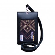 Card Holder Dua Sisi Double Flip Plus Tali Kulit Warna Hitam