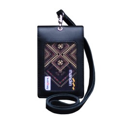 Card Holder Dua Sisi Double Flip Plus Tali Kulit Warna Hitam